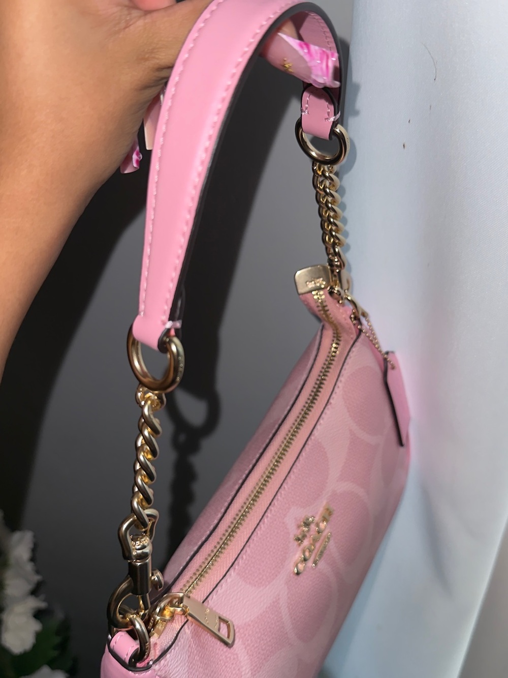 Coach Pink Signature Mini Shoulder Bag with Gold Chain - Picture 3 of 10